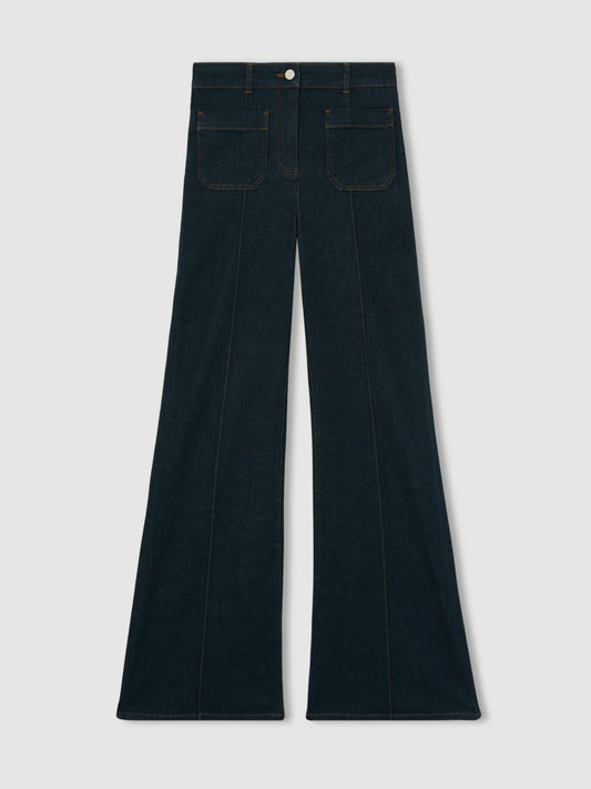 Petite Patch-Pocket Flared Jeans Dark Blue | Womens