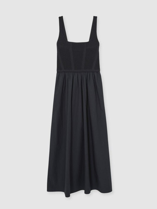Perforated-Knit Cotton-Skirt Midi Dress Navy | Womens