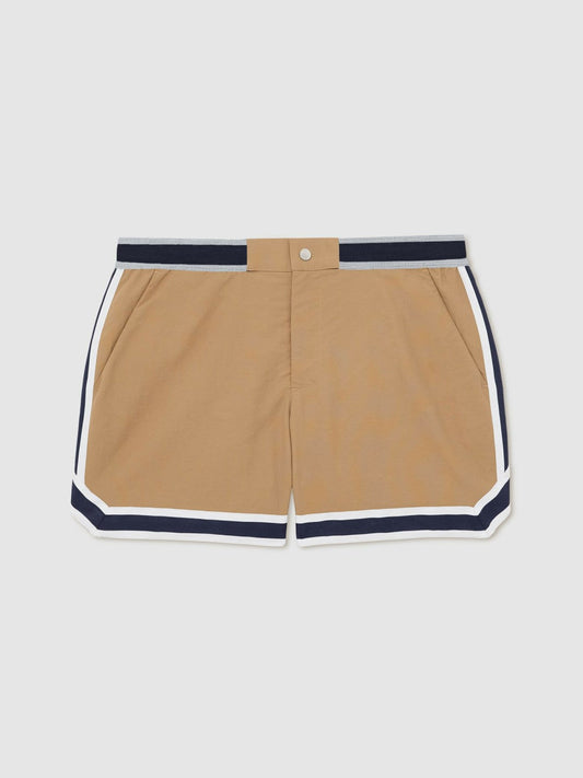 | Ché Stripe-Trim Swim Shorts Camel | Mens