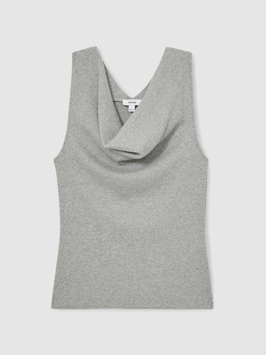 Ribbed Cowl-Neck Vest Grey Marl | Womens
