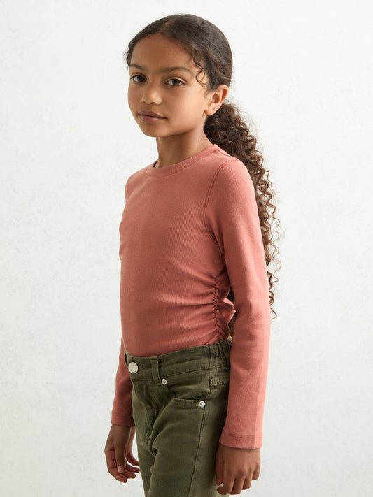13-14 yrs Cotton Ruched Long-Sleeve T-Shirt with Stretch Rose | Children