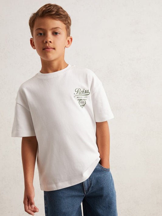 13-14 yrs Cotton Motor Cars-Print T-Shirt White/Green | Children