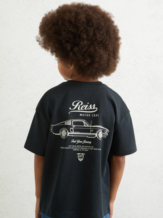 13-14 yrs Cotton Motor Cars-Print T-Shirt Washed Blue/White | Children