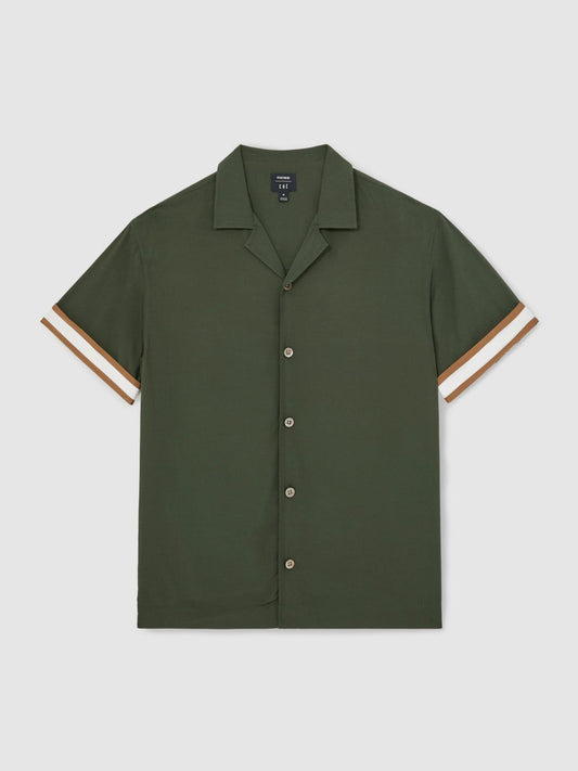| Ché Stripe-Cuff Shirt Pine Green | Mens