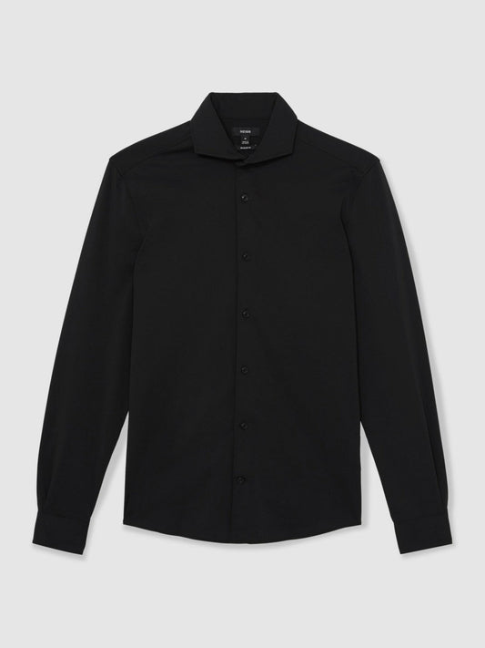 Stretch Jersey Cutaway-Collar Shirt Black | Mens