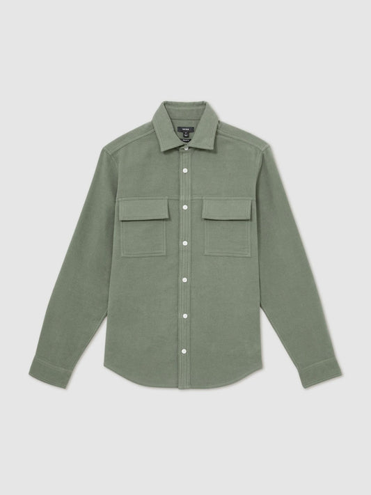 Moleskin-Cotton Twin-Pocket Overshirt Green | Mens