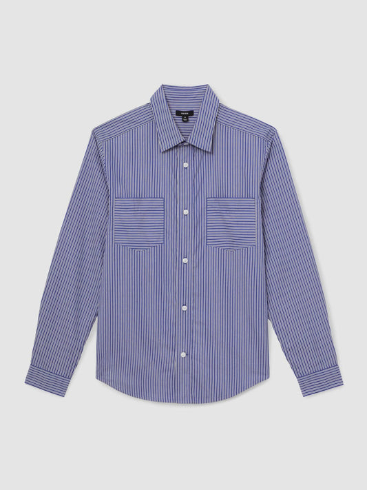 Cotton-Poplin Stripe Twin-Pocket Shirt Blue/White | Mens