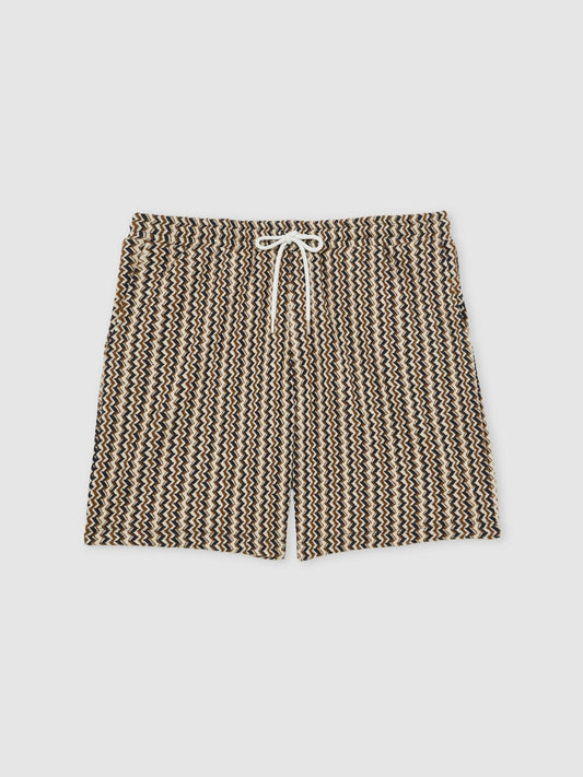 Zig-Zag Knit Drawstring Shorts Tobacco Brown | Mens
