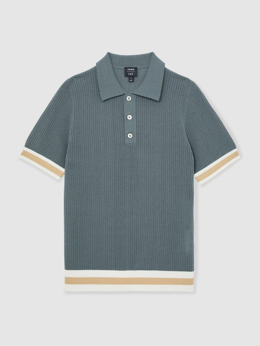 | Ché Cotton Knit Polo Shirt Airforce Blue | Mens