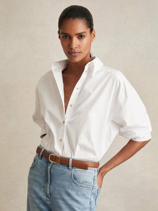 Leather Curved-Buckle Belt Tan | Womens
