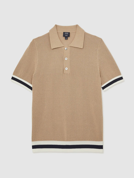 | Ché Cotton Knit Polo Shirt Camel Brown | Mens