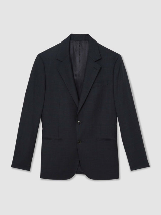 Slim-Fit Wool Single Breasted Check Suit Blazer Navy | Mens