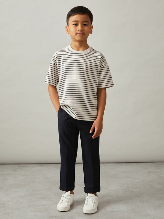 13-14 yrs Cotton-Blend Stripe T-Shirt White/Navy | Children
