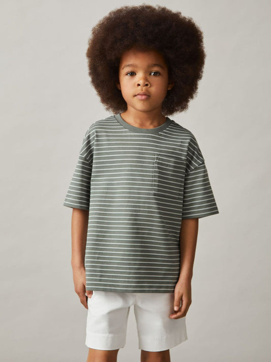 13-14 yrs Cotton-Blend Stripe T-Shirt Sage/White | Children