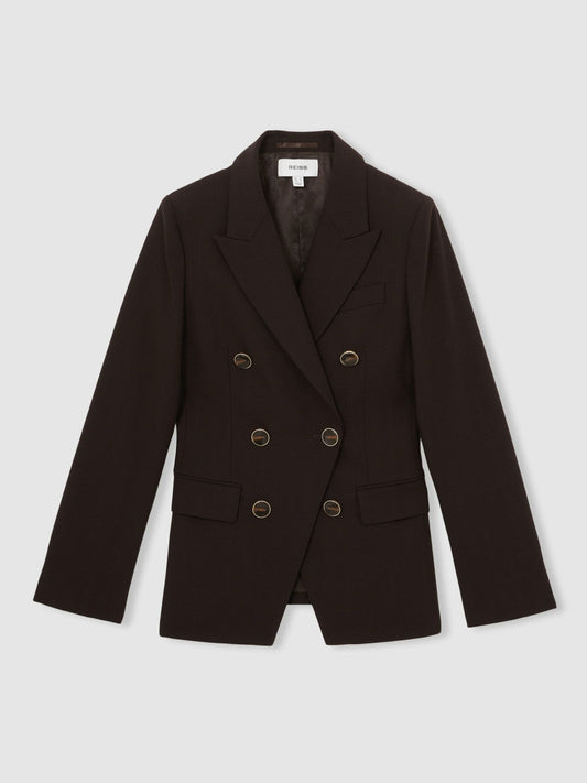 Wool-Blend Double-Breasted Blazer Chocolate Brown | Womens