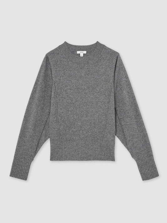 Wool-Blend Reverse-Seam Batwing Jumper With Cashmere Charcoal | Womens