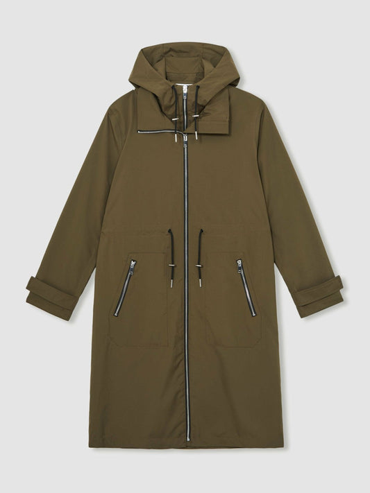 Petite Removable-Hood Parka Rain Coat Khaki | Womens