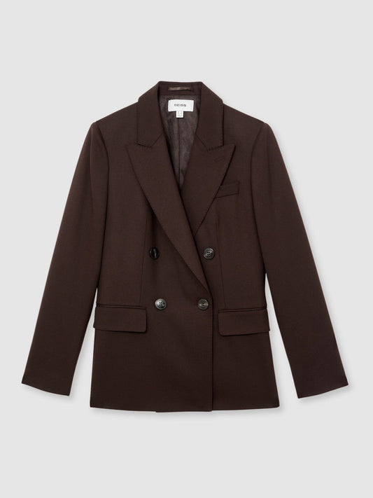 Petite Wool-Blend Double-Breasted Suit Blazer Aubergine | Womens