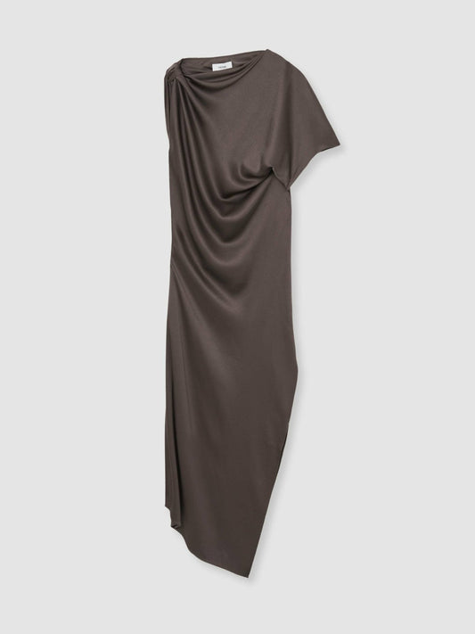Satin Asymmetric Draped Midi Dress Mauve | Womens