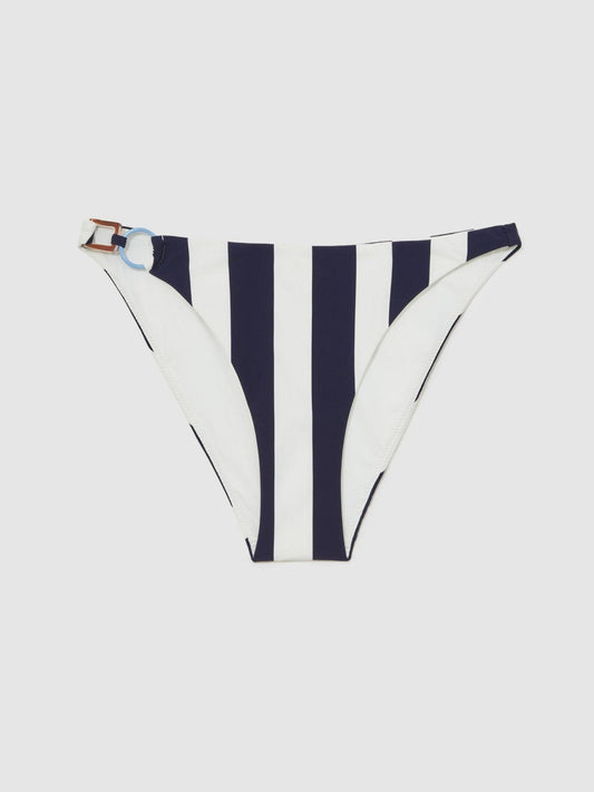 Stripe Ring-Detail Bikini Bottoms Navy/Brown | Womens