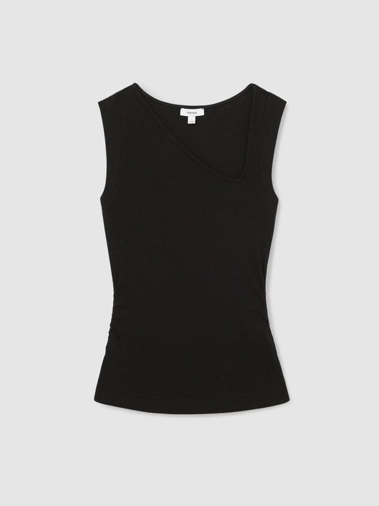 Stretch-Cotton Ribbed Asymmetric Vest Black | Womens