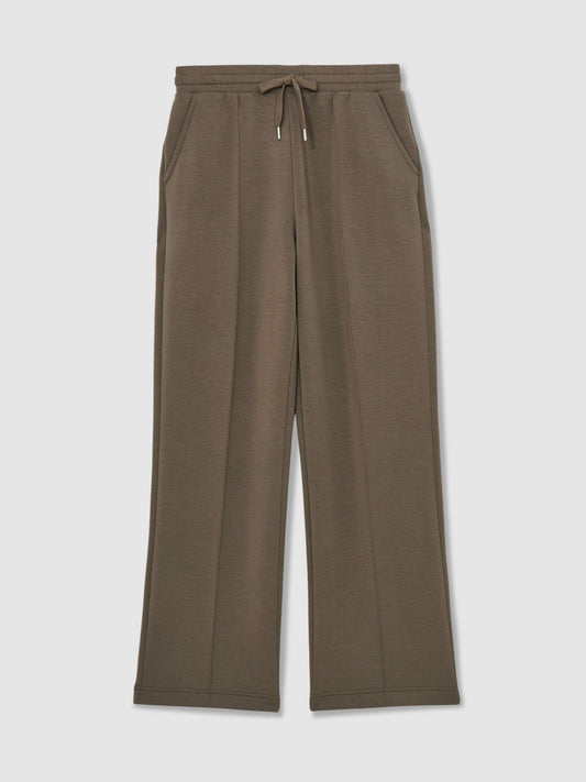 Modal-Blend Interlock Wide-Leg Joggers Khaki Green | Womens