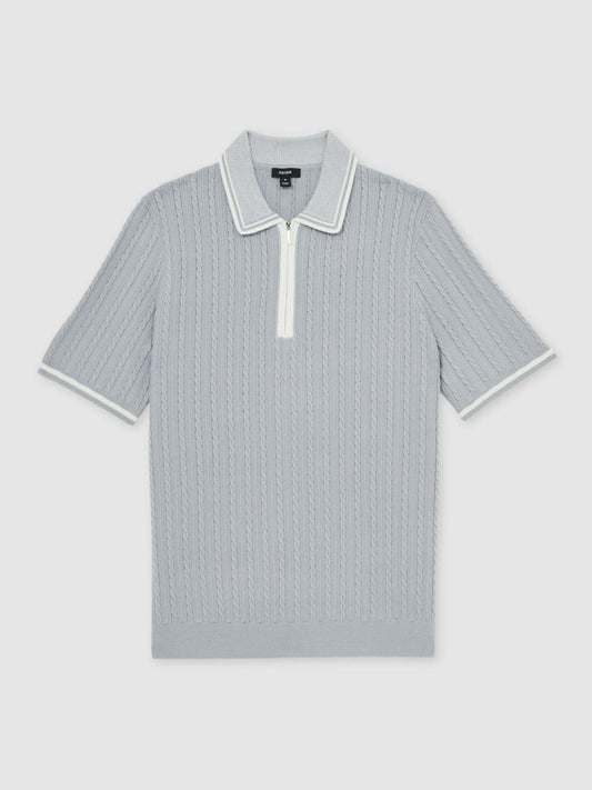 Micro-Cable Half-Zip Polo Shirt Soft Blue | Mens