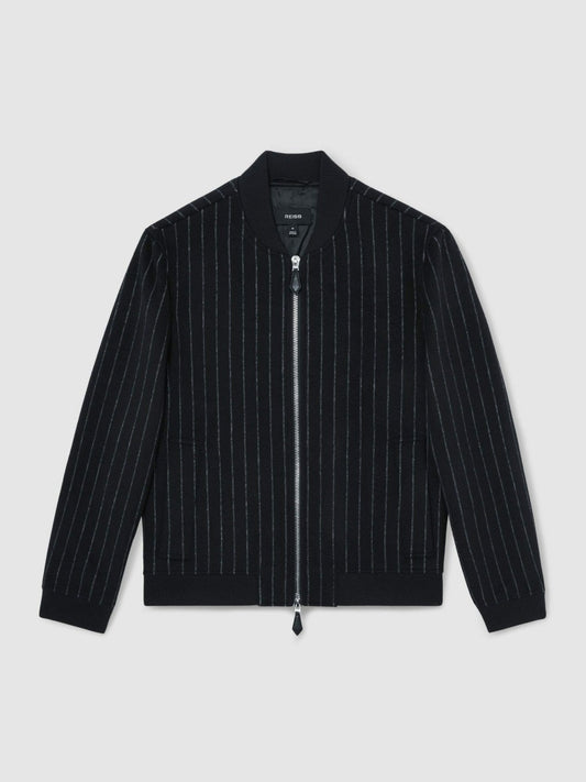 Wool-Blend Chalk-Stripe Bomber Jacket Navy | Mens