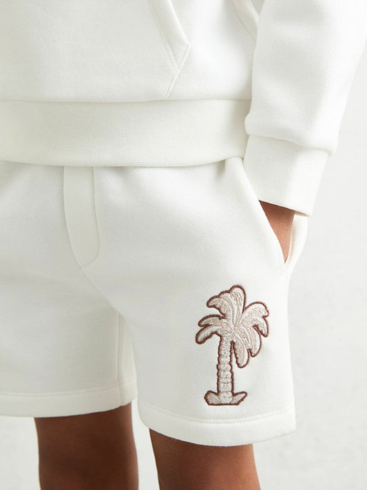 13-14 yrs Cotton Blend Palm Embroidered Shorts Off White | Children