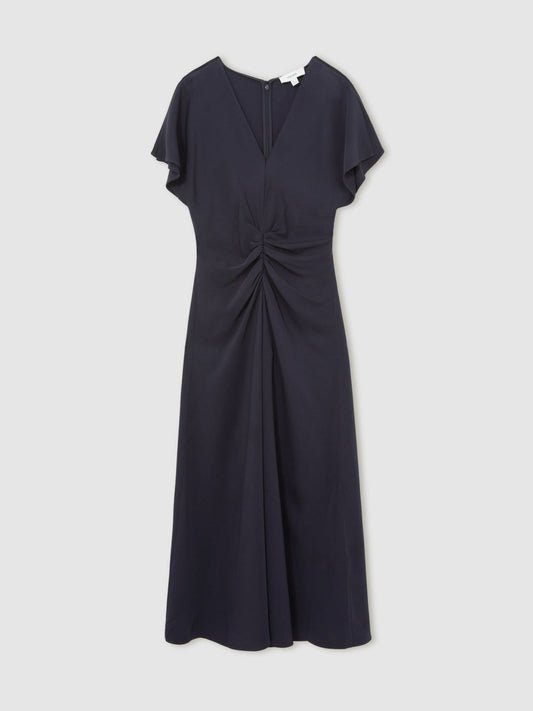 Petite Ruched-Front Midi Dress Navy | Womens