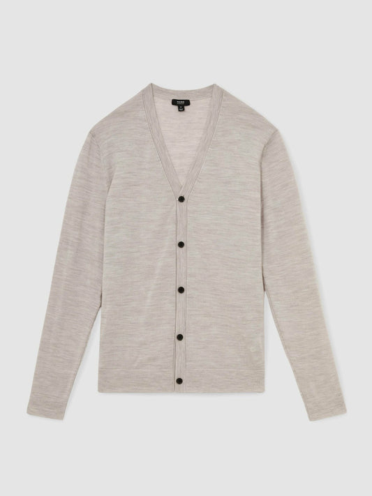 Merino Wool Button-Through Cardigan Wicker Brown Melange | Mens