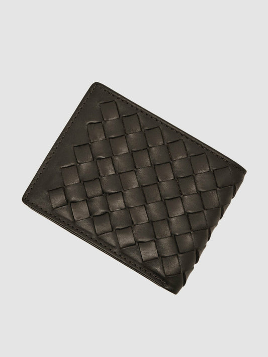 Leather Large Lattice-Effect Wallet Dark Brown | Mens