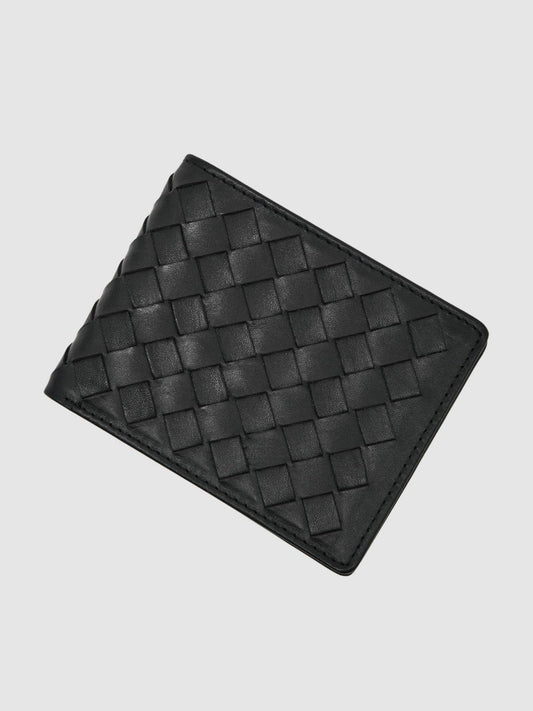 Leather Large Lattice-Effect Wallet Black | Mens