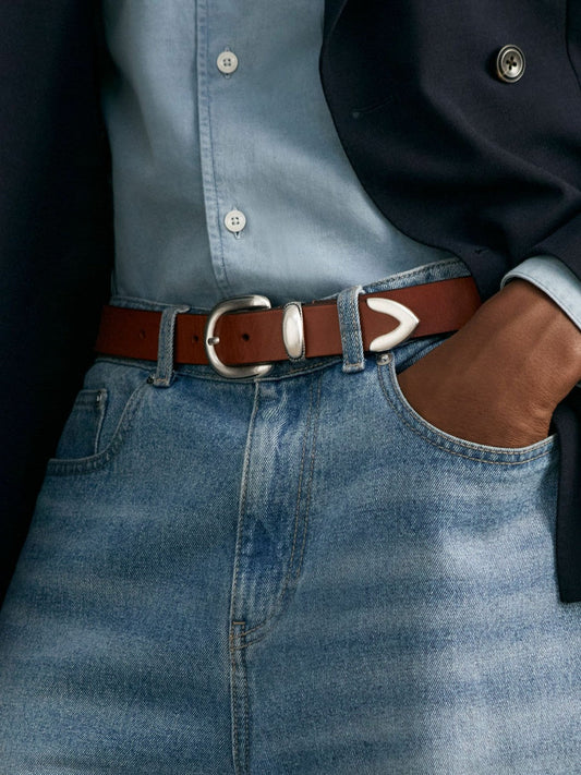 Leather Western Belt Tan Brown | Mens