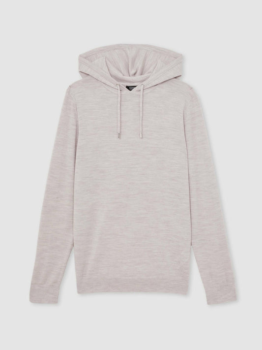 Merino Wool Drawstring Hoodie Wicker Brown Melange | Mens