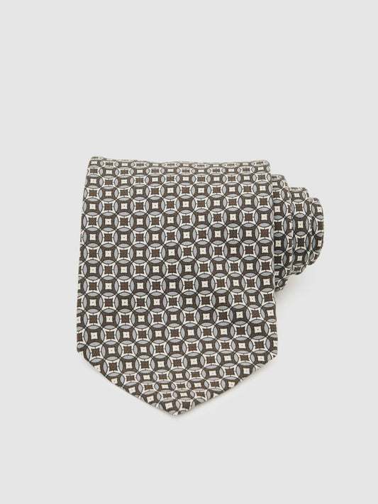 Silk Geometric-Print Tie Chocolate Brown Multi | Mens