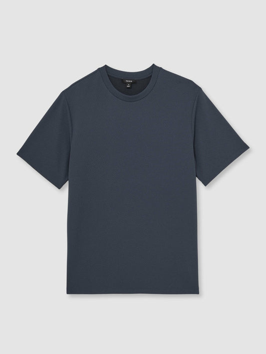 Textured Crew-Neck T-Shirt Airforce Blue | Mens