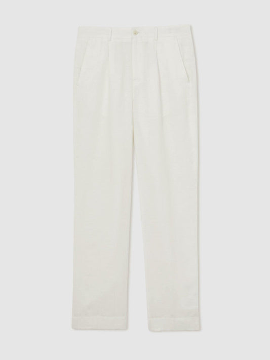 | Ché Linen Wide-Leg Trousers White | Mens