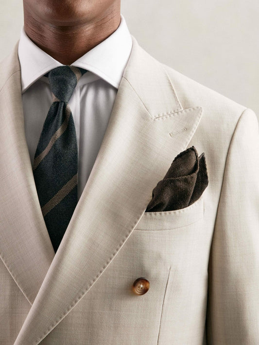 Silk Blend Herringbone Pocket Square Chocolate Brown | Mens