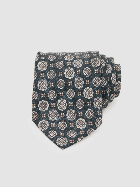 Silk Medallion Print Tie Indigo Melange | Mens
