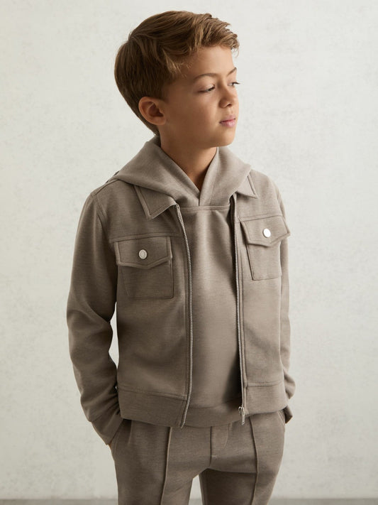 13-14 yrs Interlock Zip-Through Overshirt Taupe Brown | Children