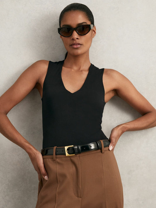 Suede Square Buckle Belt Black | Womens