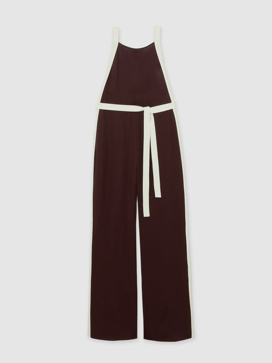Petite Colourblock Wide Leg Belted Jumpsuit Burgundy/Cream | Womens