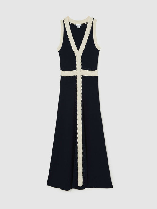 Craft-Stitch Knitted Midi Dress Navy | Womens