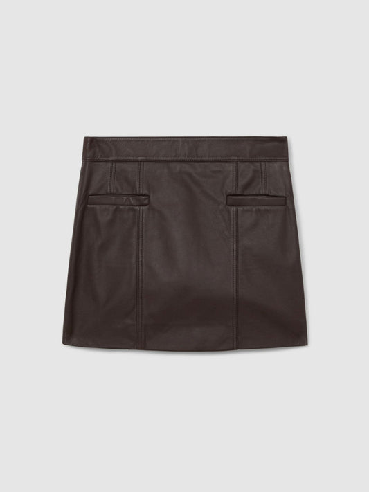 Leather Welt-Pocket Mini Skirt Burgundy | Womens