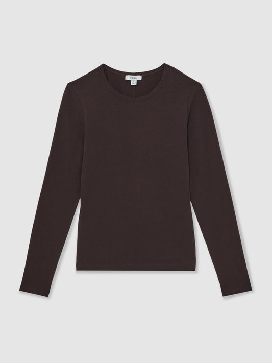 Cotton Crew-Neck Long-Sleeve T-Shirt With Stretch Plum Purple | Womens