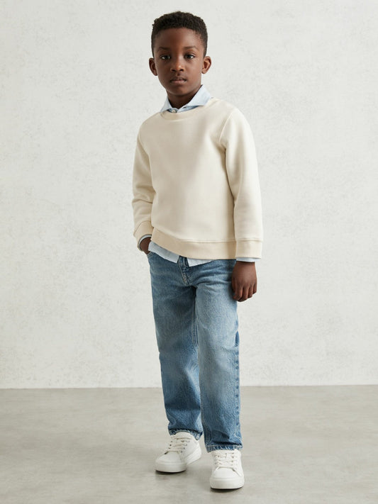 13-14 yrs Cotton-Blend Textured Sweatshirt Off White | Children