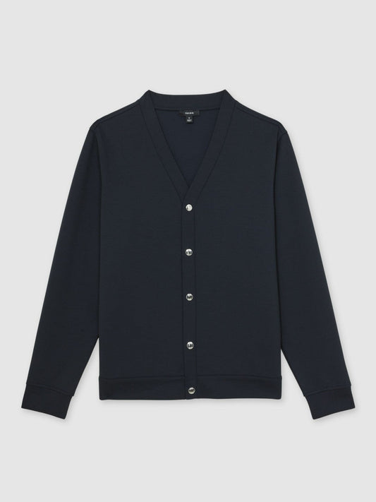 V-Neck Interlock Jersey Cardigan Navy | Mens