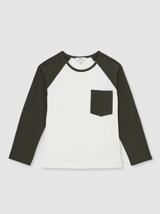 13-14 yrs Cotton Colour-Block Long-Sleeve T-Shirt Green | Children