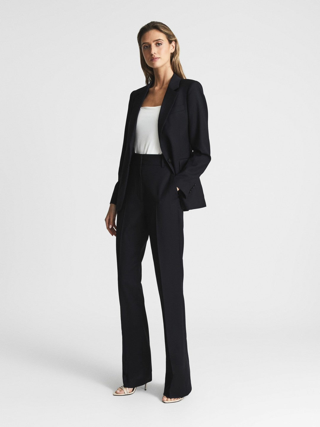 Wool-Blend Tailored Flared Suit Trousers Navy | Womens